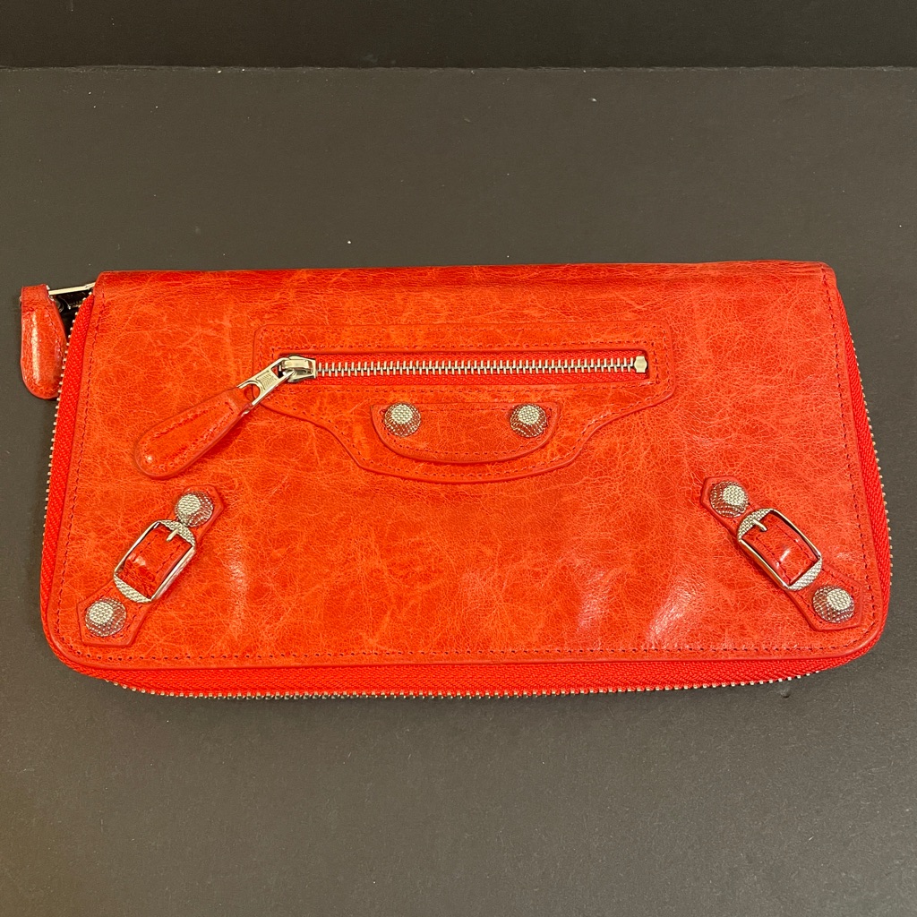 Balenciaga Red Leather Continental Zip Around Wallet - Euc